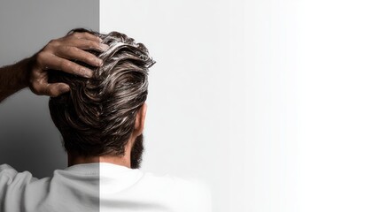 Naklejka premium Man with hair product in hands