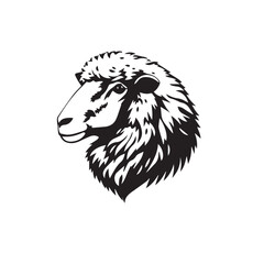 Sheep's Head silhouette. Stylized Illustration of a Sheep's Head in Black and White. 

