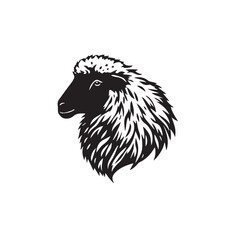 Sheep's Head silhouette. Stylized Illustration of a Sheep's Head in Black and White. 

