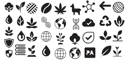 Collection of diverse nature and technology icons silhouette isolated on white background