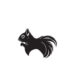 Squirrel's head silhouette. Black and White Squirrel Illustration. Squirrel Head Logo Design. 