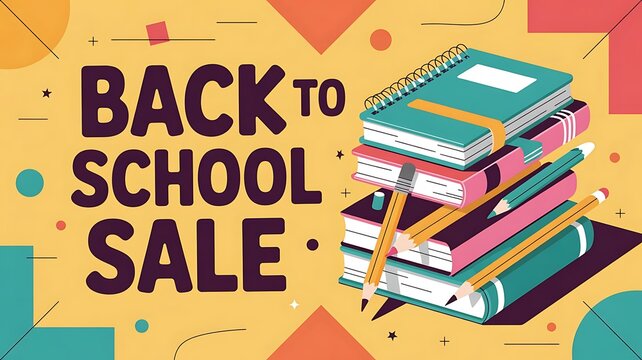 Back to school sale poster flyer template design with text layout and education icons, shopping for school, school opening, banner, poster, created with generative ai