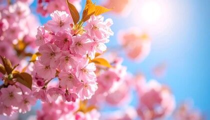 Pink cherry blossoms in sunlight