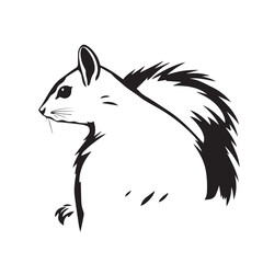 Silhouette of a Squirrel in a Stylized Artistic Black and White Design. Illustration of a Squirrel Silhouette.