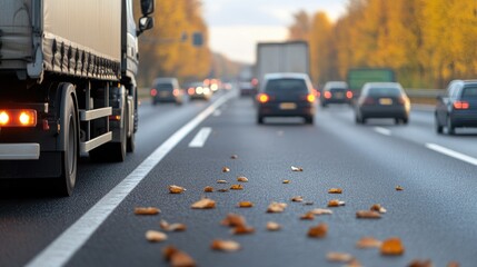 Obraz premium Highway with fallen autumn leaves