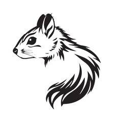 Squirrel's head silhouette. Black and White Squirrel Illustration. Squirrel Head Logo Design. 