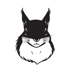 Squirrel's head silhouette. Black and White Squirrel Illustration. Squirrel Head Logo Design. 