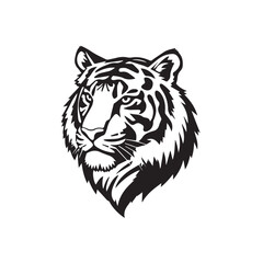 Black and White Vector Illustration of a Bold Fierce Tiger's Face Portrait. Tiger's head silhouette. 