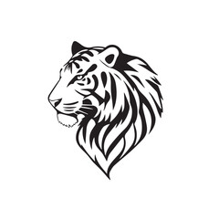 Black and White Vector Illustration of a Bold Fierce Tiger's Face Portrait. Tiger's head silhouette. 