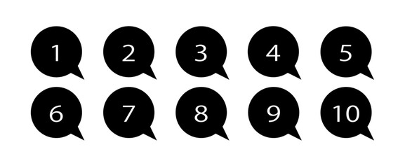 黒い吹き出しの数字アイコンセット/Black Speech Bubble Number Icon Set
