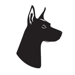 Dobermann Dog silhouette on white background. Dog silhouette icon. Stylized Dog logo. Dog silhouette vector design.	

