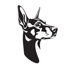 Dobermann Dog silhouette on white background. Dog silhouette icon. Stylized Dog logo. Dog silhouette vector design.	
