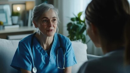 Caring nurse shares important health advice in cozy room setting