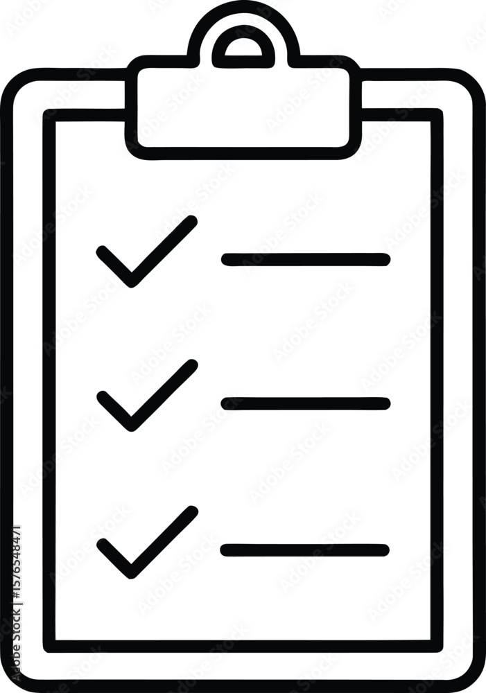Poster line icon of a clipboard with check marks representing task completion isolated on transparent backg
