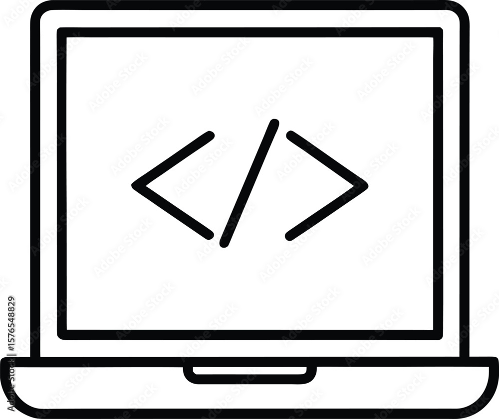 Fototapete outline icon of a laptop screen displaying code or web content isolated on transparent background