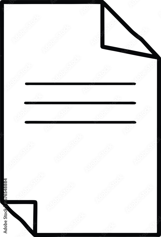 Poster simple line icon of a blank document with a folded top right corner isolated on transparent backgrou