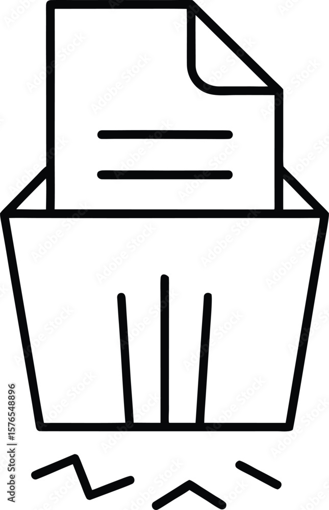 Poster simple line icon of a document being shredded isolated on transparent background