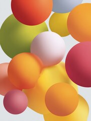 Minimalist Abstract Composition Featuring Various Fruits Represented as Colorful Spheres on a Blank Background