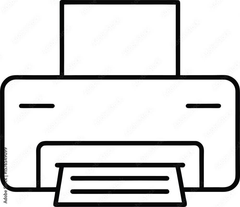 Poster clean line art icon of a printer emitting a sheet of paper isolated on transparent background