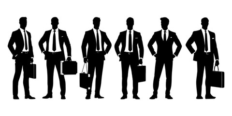 Businessmen Silhouettes in Formal Suits with Briefcases Set of Successful Male Professionals Silhouettes Elegant Businessmen Standing