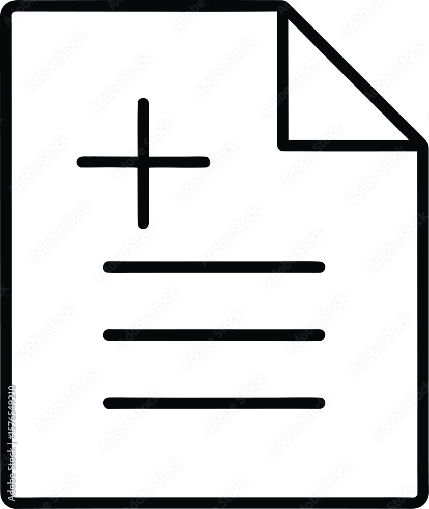 Poster outline icon of a document with a plus sign added isolated on transparent background