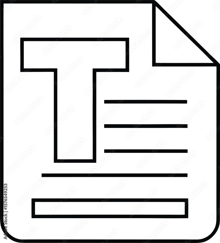 Poster outline icon of a document with a large letter t inside a circle isolated on transparent background