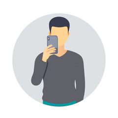 Man taking a selfie with his smartphone in a circular frame