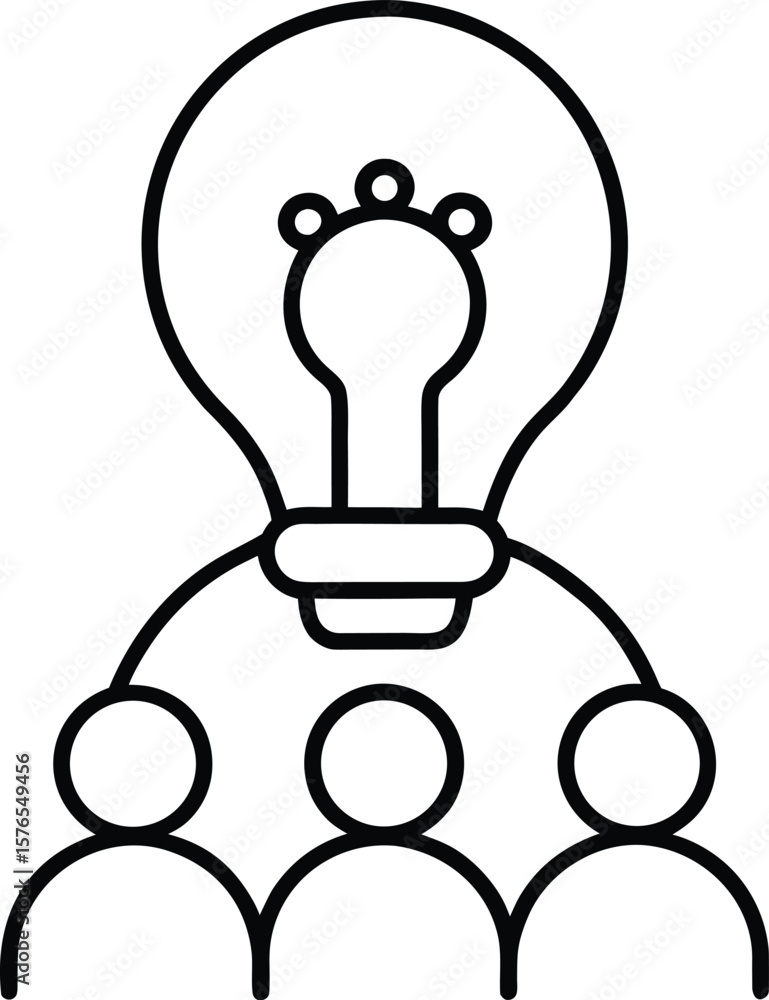 Poster team collaborating with a light bulb symbolizing a bright idea and innovation isolated on transparen