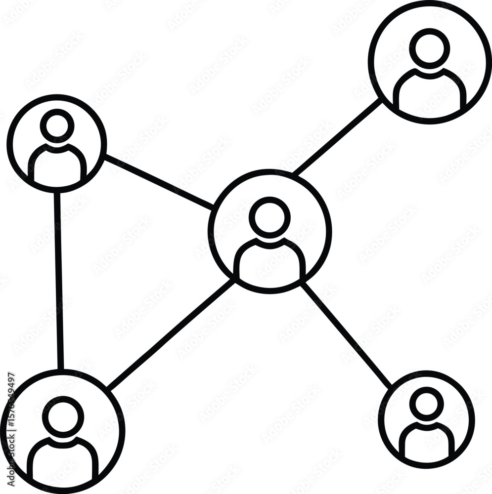 Poster abstract network of interconnected people with lines and outlines representing teamwork and connecti