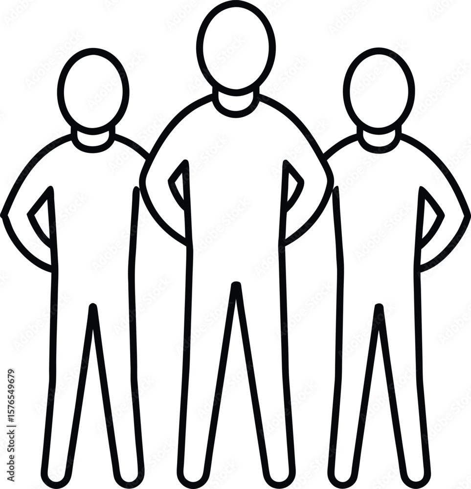 Poster three diverse figures standing closely together symbolizing teamwork and unity isolated on transpare