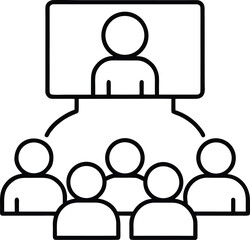Black outline illustration of people in a video conference meeting on a transparent background isolated on transparent background