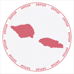 Samoa round logo design. Country shape build of rings. Samoa text around the country. Vector Illustration.