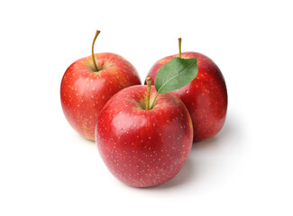 Fresh red apples with leaf isolated on white
