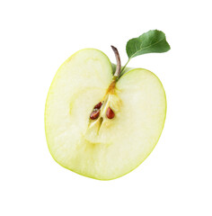 Half of fresh apple with leaf isolated on white