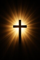 Naklejka premium A Bright, Divine Light Shining from Behind a Simple Christian Cross