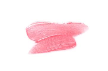 Bright red lip gloss isolated on white, top view