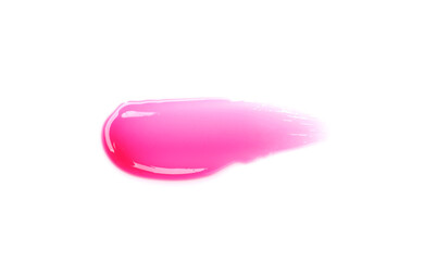 Bright pink lip gloss isolated on white, top view