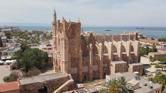 Aerial view of a historic gothic cathedral in cyprus