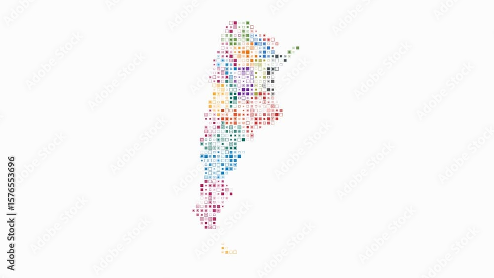 Poster argentina dotted animation. shape of the country build of pulsating colored dots. small size square 