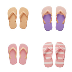 Colorful flip flops in pastel shades arranged in a grid layout isolated on transparent background 