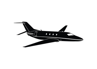 Private Jet silhouette Black Vector white background