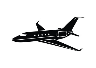 Private Jet silhouette Black Vector white background