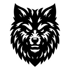 Intense Wolf Portrait: A fierce, monochromatic illustration of a wolf's face, capturing a sense of primal power, intense gaze and focus.