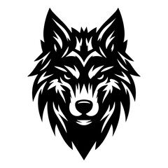 Intense Wolf Portrait: A powerful illustration of a wolf's head, showcasing a fierce gaze and intricate tribal-style design, symbolizing strength and wildness.