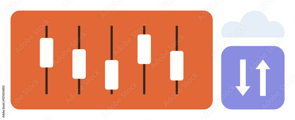 Poster vertical adjustment sliders in orange rectangle next to cloud with up and down arrows. ideal for tec