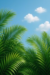 Fototapeta premium Lush Green Palm Leaves Against a Bright Blue Sky on a Sunny Day