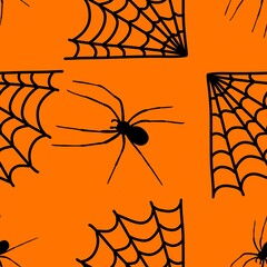 Cartoon monsters seamless Halloween spider pattern for wallpaper and fabrics and textiles and packaging and linens