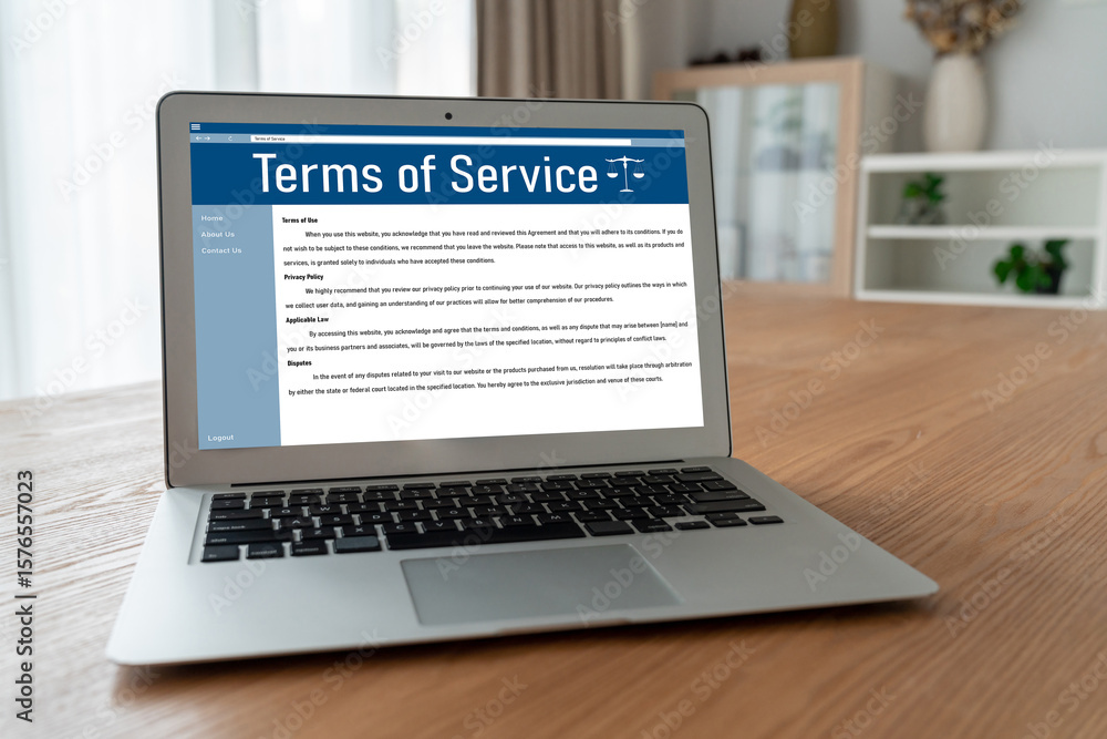Poster online term of service conditions showing brisk rules and regulations in using the website on device