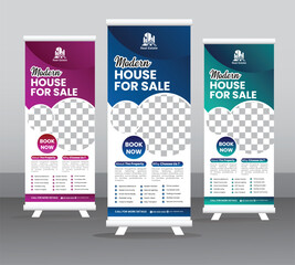 Real Estate Roll-Up Banner Design | Modern House for Sale Advertising Template | EPS File