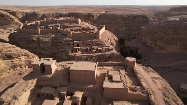 Ancient nabataean city carved into sandstone cliffs showcasing historic architecture and desert landscape
